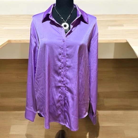 Zenana Outfitters Tops - Zenana Elegant Purple Satin Women's Blouse